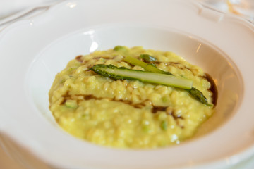 Italian saffron risotto with asparagus