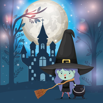 halloween season scene with girl costume witch