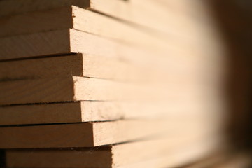 Wooden boards harvested for the furniture industry. With a shallow depth of field. Tree structure.