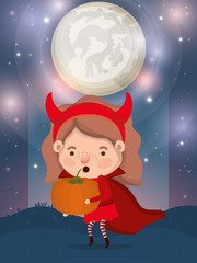Fototapeta na wymiar halloween season scene with girl costume devil