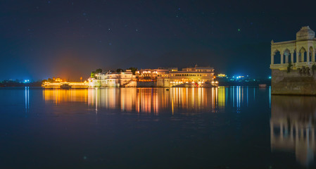 Illuminated Udaipur royal palace on occasion of diwali India 