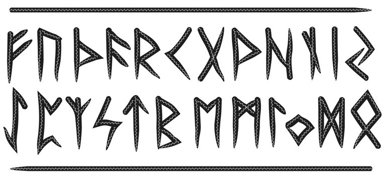 Scandinavian runes black letters on white background