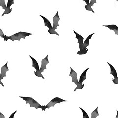 black little bats drawing watercolor seamless pattern