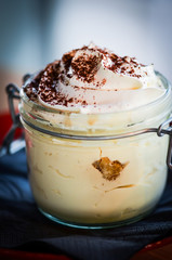 home made italian tiramisu with cocoa powder