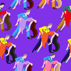 Seamless pattern in retro style man and woman dancing tango.