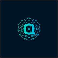 Letter Q Logo design. Technology digital abstract dot connection cross vector logo icon circle logotype. network, line, chip, concept. logo - Vector
