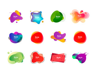 Set of colorful abstract style elements. Dynamical liquid shapes for banners. Trendy minimal templates for presentations, banners, apps and web pages. Vector illustration