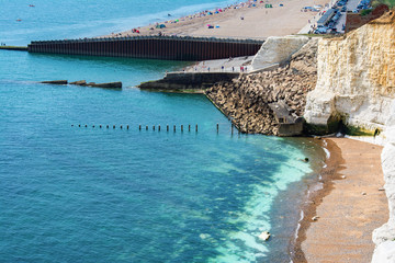 View of Seaford town from cliff tops, blue sea,  selective focus