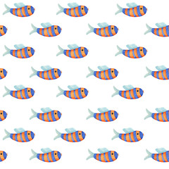 Seamless pattern with colorful watercolor fishes. Hand-drawn watercolor elements. Sea life. Underwater.
