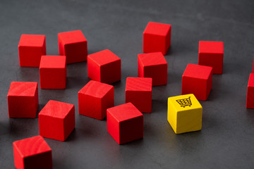 Online shopping icon on colorful puzzle cube