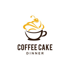 Illustration of a warm coffee cup by doping a cake with cherry decorations on it logo design