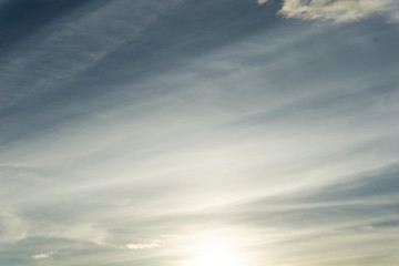 Beautiful Evening Sky just after the sun has set. Dawn with parallel clouds lines formation.