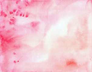 Beautiful abstract smudges of pink, cream and white colors in hand painted watercolor background spring summer design