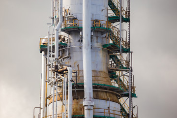 Parts of the refinery, refining oil into gasoline, kerosene, engine oil, construction in the...