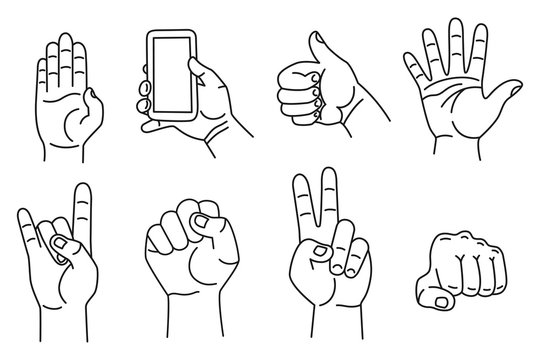 Collection of hands and gestures. Hand drawn sketch isolated on a white. Vintage vector engraving illustration for poster, web.