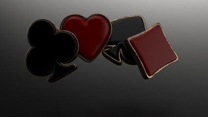 Black And Red Ace Symbols With Golden Metal Frame. Casino Concept - 3D Illustration