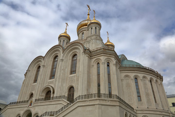 Fototapeta na wymiar Exterior of the christian orthodox church of the Sretensky monastery. Moscow, Russia