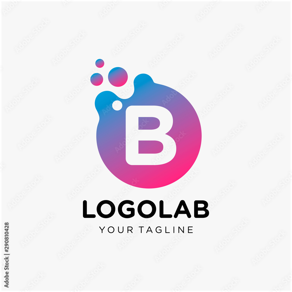 Poster molecule initial letter b logo design. lab logo design element , design vector with dots. - vector