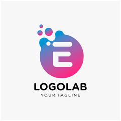 molecule initial Letter E Logo design. Lab Logo Design Element , Design Vector with Dots. - VECTOR