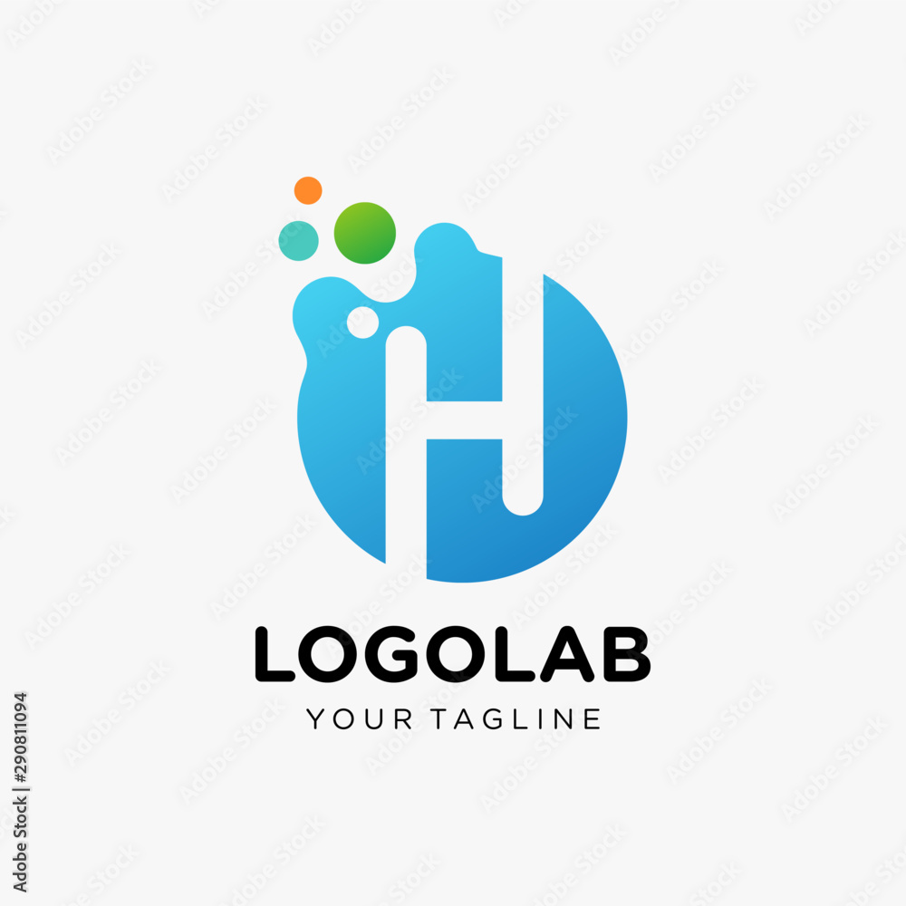 Poster molecule initial letter h logo design. lab logo design element , design vector with dots. - vector