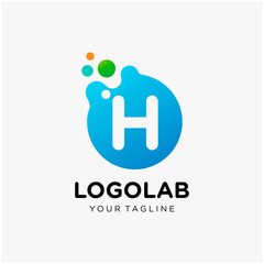molecule initial Letter H Logo design. Lab Logo Design Element , Design Vector with Dots. - VECTOR