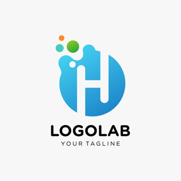 molecule initial Letter H Logo design. Lab Logo Design Element , Design Vector with Dots. - VECTOR