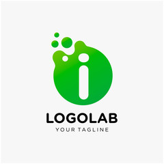 molecule initial Letter I Logo design. Lab Logo Design Element , Design Vector with Dots. - VECTOR