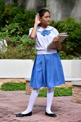 Youthful Asian Student Teenager School Girl Hearing