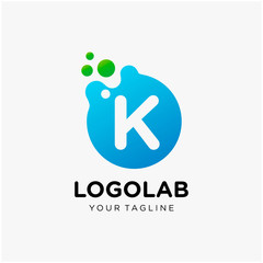 molecule initial Letter K Logo design. Lab Logo Design Element , Design Vector with Dots. - VECTOR