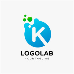 molecule initial Letter K Logo design. Lab Logo Design Element , Design Vector with Dots. - VECTOR
