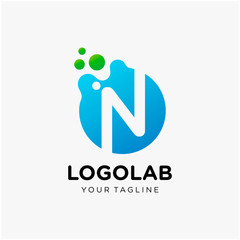 molecule initial Letter N Logo design. Lab Logo Design Element , Design Vector with Dots. - VECTOR