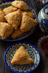 Puff pastries with meat (samosa) - traditional uzbek and indian pasrty. 