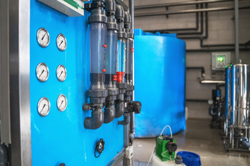 System of automatic treatment and multi-level filtration of drinking water produced from well. Plant or factory for production of purified drinking water