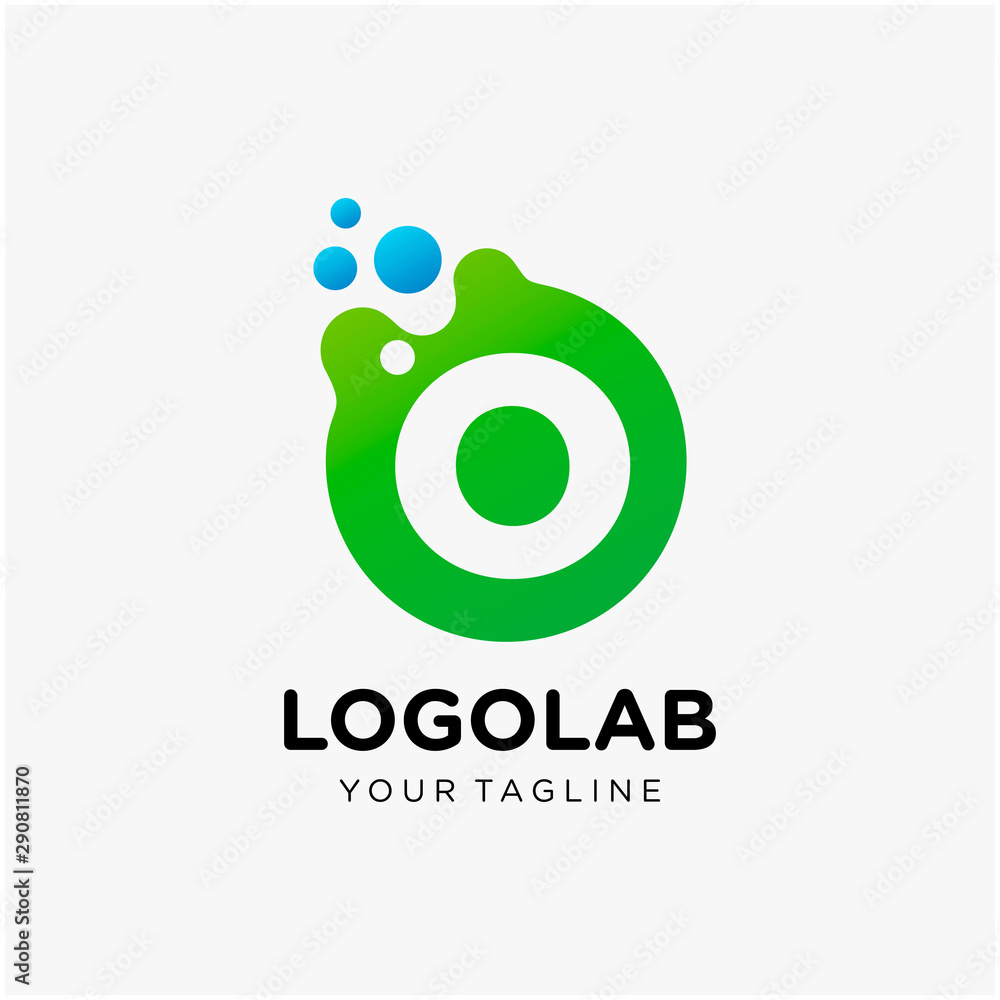Poster molecule initial letter o logo design. lab logo design element , design vector with dots. - vector