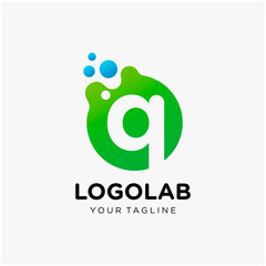 molecule initial Letter Q Logo design. Lab Logo Design Element , Design Vector with Dots. - VECTOR