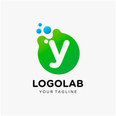 molecule initial Letter Y Logo design. Lab Logo Design Element , Design Vector with Dots. - VECTOR