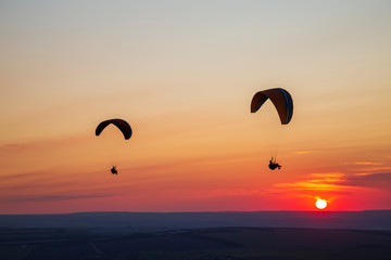Paragliders and sunset. Mineralnye Vody resort. Russia