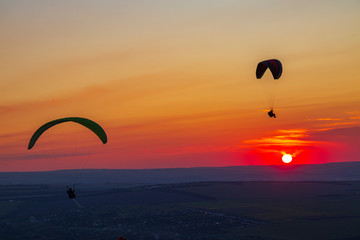 Paragliders and sunset. Mineralnye Vody resort. Russia