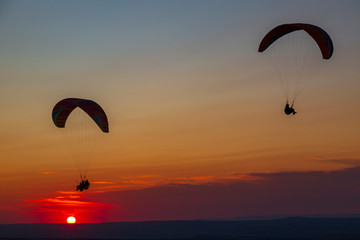 Paragliders and sunset. Mineralnye Vody resort. Russia
