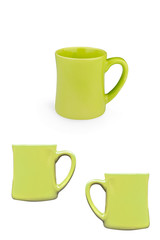 different angles of a green mug