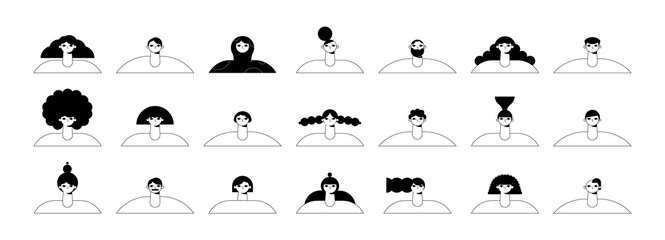 Set of portraits of people of different races and cultures, avatars isolated on a white background. Vector flat illustration in different situations. Use in Web Project and Applications.