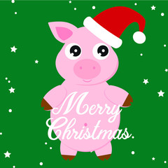 Santa Claus Pig, hat, christmas decorative, vector illustration