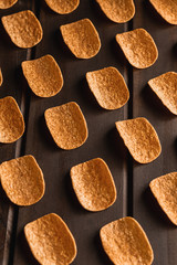 Set of frSet of french fries on wooden table backgroundench fries on wooden table background