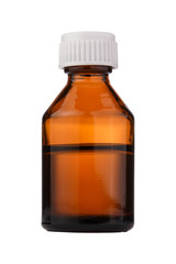 brown or amber glass medical bottle on a white isolated background