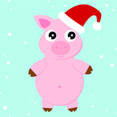 Santa Claus Pig, hat, christmas decorative, vector illustration