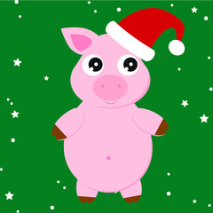 Santa Claus Pig, hat, christmas decorative, vector illustration