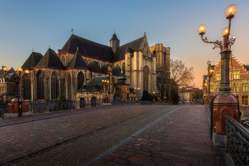 Sint-Michielskerk cathedral at gent, Belgium during sunrise