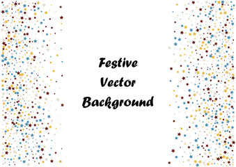 Festive color star confetti background. Abstract frame confetti texture for holiday, postcard, poster, website, carnivals, birthday and children's parties. Cover confetti mock-up. Wedding star layout