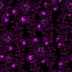 Bright colorful seamless pattern with flowers of roses and peony. 