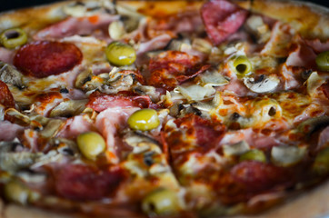 tasty italian pizza with fresh ingredients & vegetables